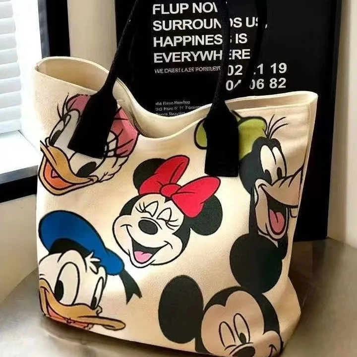 Disney Mickey & Minnie canvas schoudertas - Casual draagtas met grote capaciteit voor vrouwelijke studenten