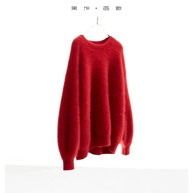 

90% Fox Fur + 10% Cashmere Lazy-Style Brushed Fox Fur Knit Top Warm Pullover Sweater