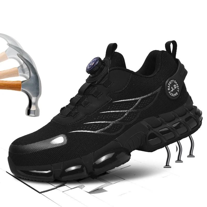 Lightweight Steel-Toe Work Shoes for Men, Anti-Smash Anti-Puncture, Breathable Construction Site Safety Shoes with Steel Plate