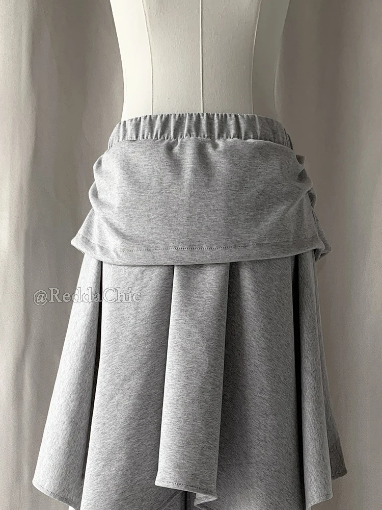 ReddaChic Wrappd Gray Sweatpants Lounge Elastic Waist Wide Leg Irregular Skirt Layering Trousers Grunge Korean Women Clothes
