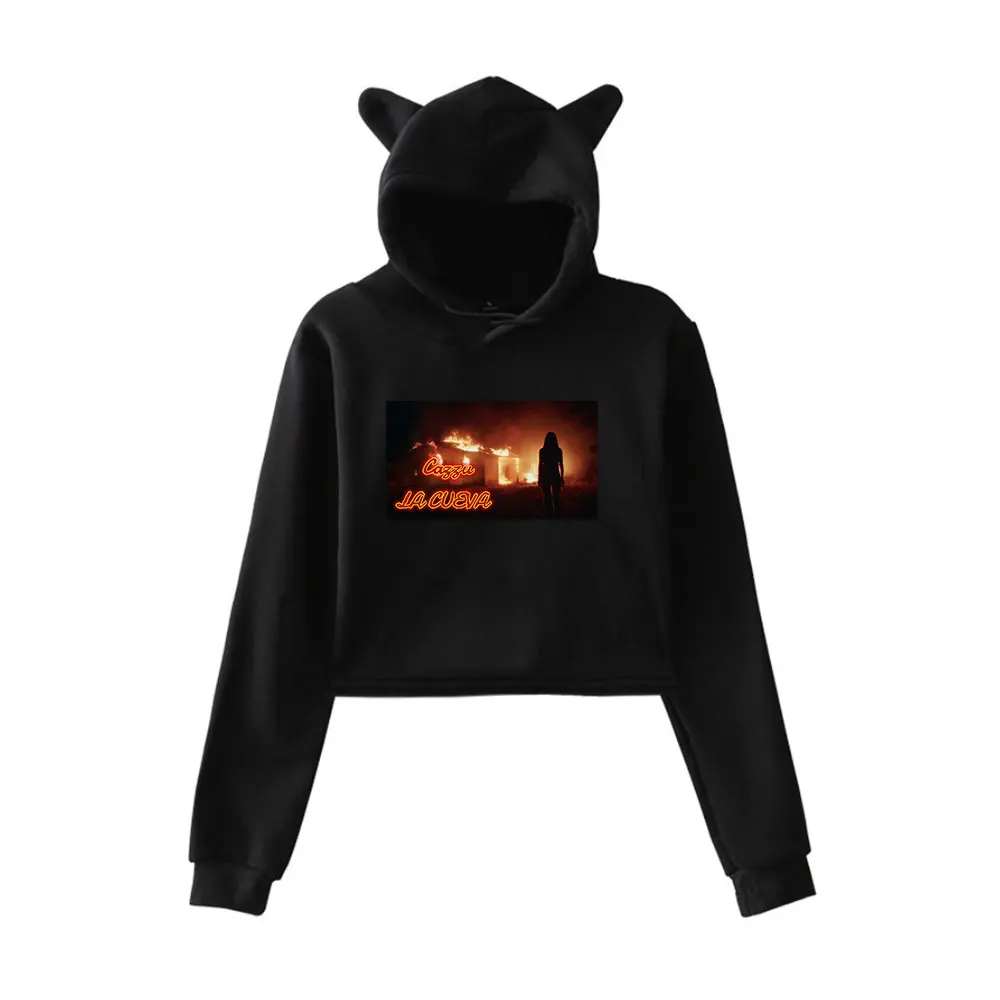 Cazzu La Cueva Sudadera con capucha Vintage 90s Streetwear Sudadera con capucha Merch Sudaderas con capucha para niñas Oreja de Gato Crop Moda mujer