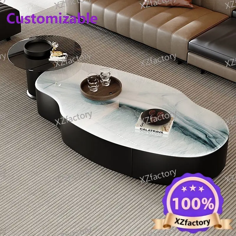 Factory Direct 2026 Top Rated Italian Light Luxury Mango Modern Slate Oval Coffee Table