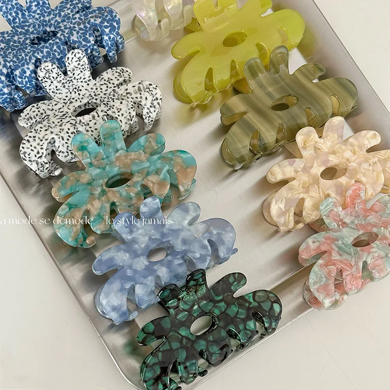 Korean Woman New Flower Color Hollowed Out Acetate Hair Claws Lady Hair Clips Barrettes Headwear Girls Fashion Hair Accessories