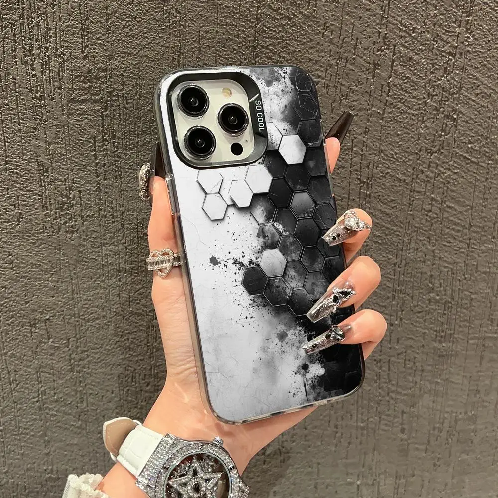

Hexagonal ink-splashing design case for iPhone 16 15 14 13 12 11 Pro/ Max/Plus shock-proof rear cover anti-fingerprint