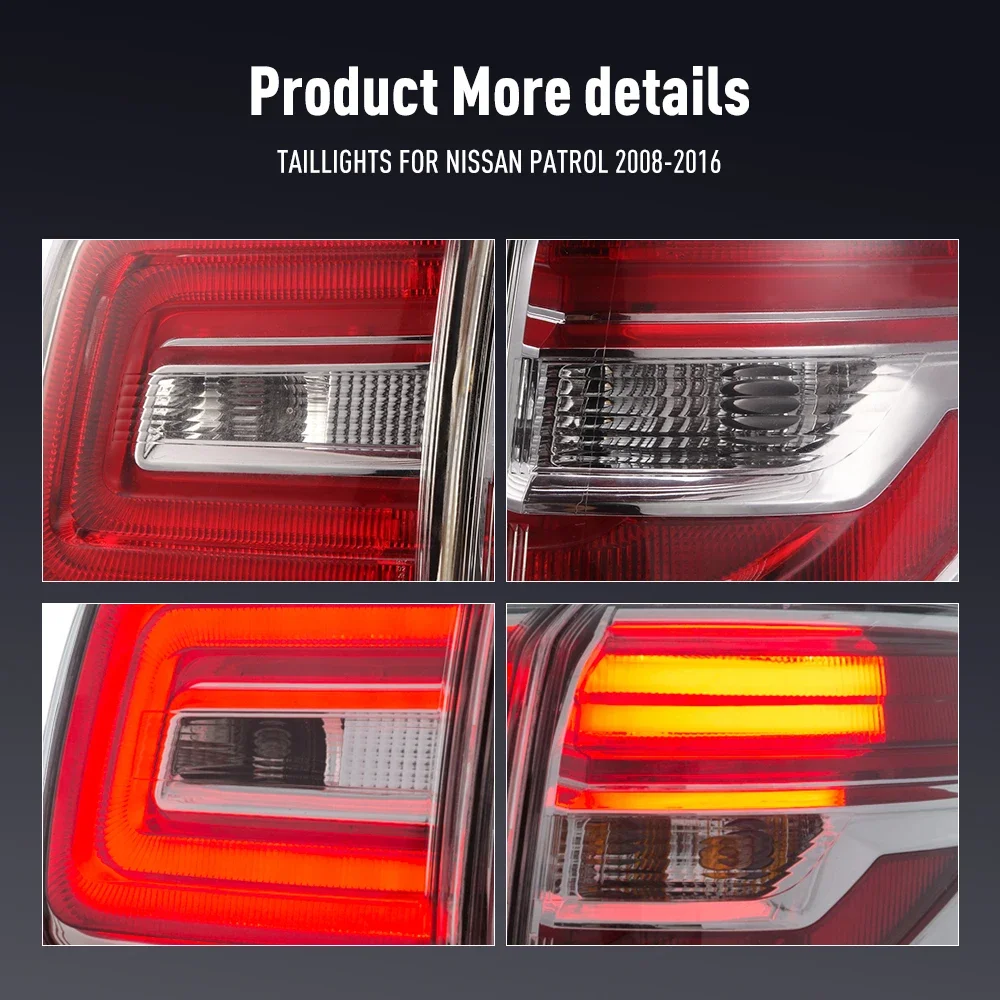 Пара светодиодных задних фонарей для Nissan Patrol 08-16 DRL, сигнал поворота заднего тормоза, автомобильный задний фонарь в сборе Plug and Play, 2 шт.