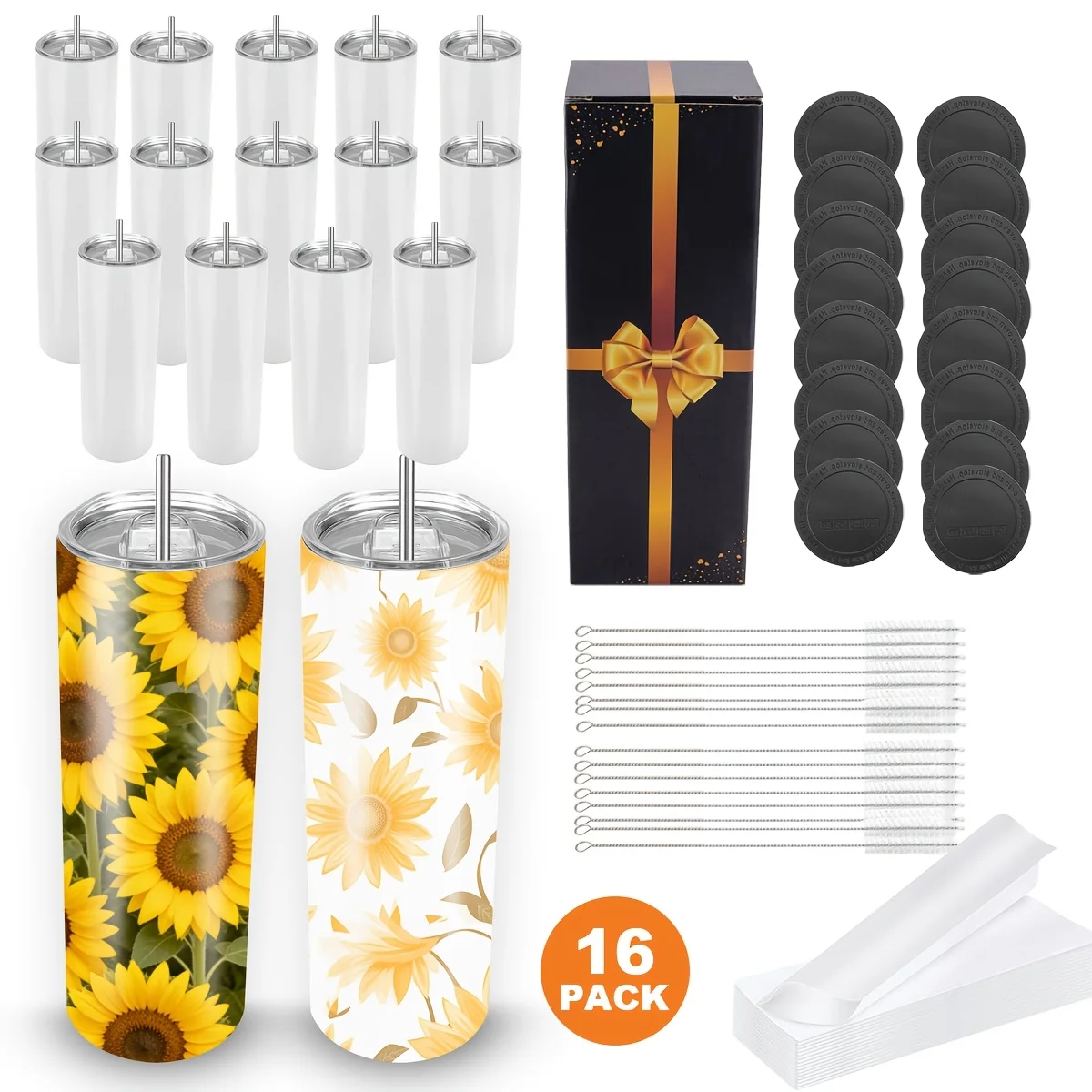 20oz Blank Sublimation Stainless Steel Tumbler – Insulated Double-Wall Drink Cup with Straw Lid & Cleaning Brush – Perfect for J