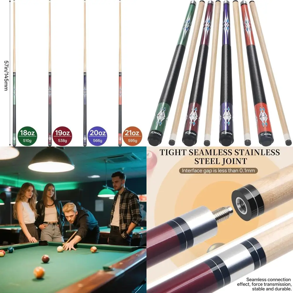 

Maple Wood Pool Cue Set, 58 18-21oz Weights, 1m Tips, Upgraded Linen Wire Grip, Billiard Cues for Adults