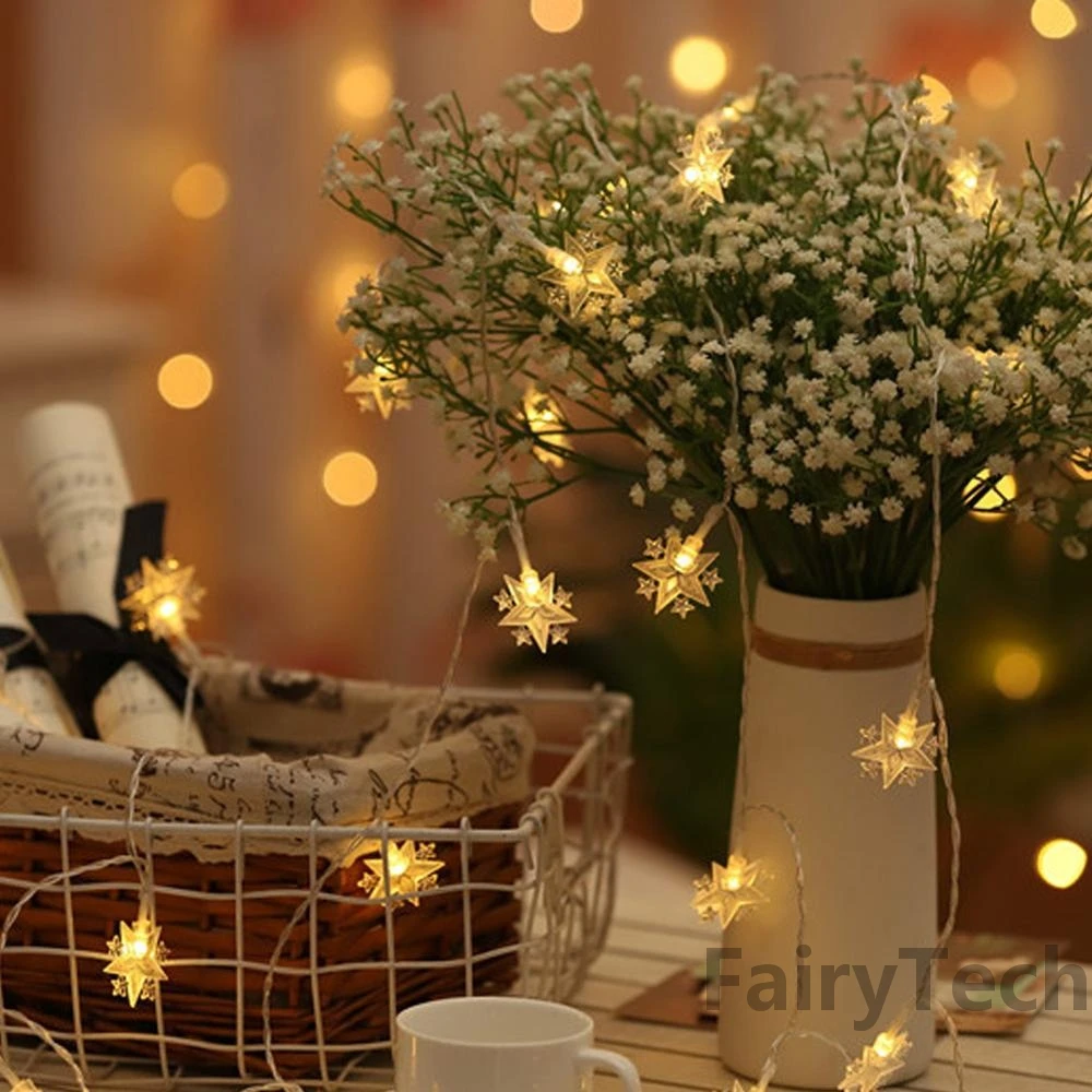 Guirnaldas de luces LED con forma de estrella, guirnaldas centelleantes alimentadas por USB, lámpara navideña, fiesta, boda, luces de hadas decorativas, Navidad