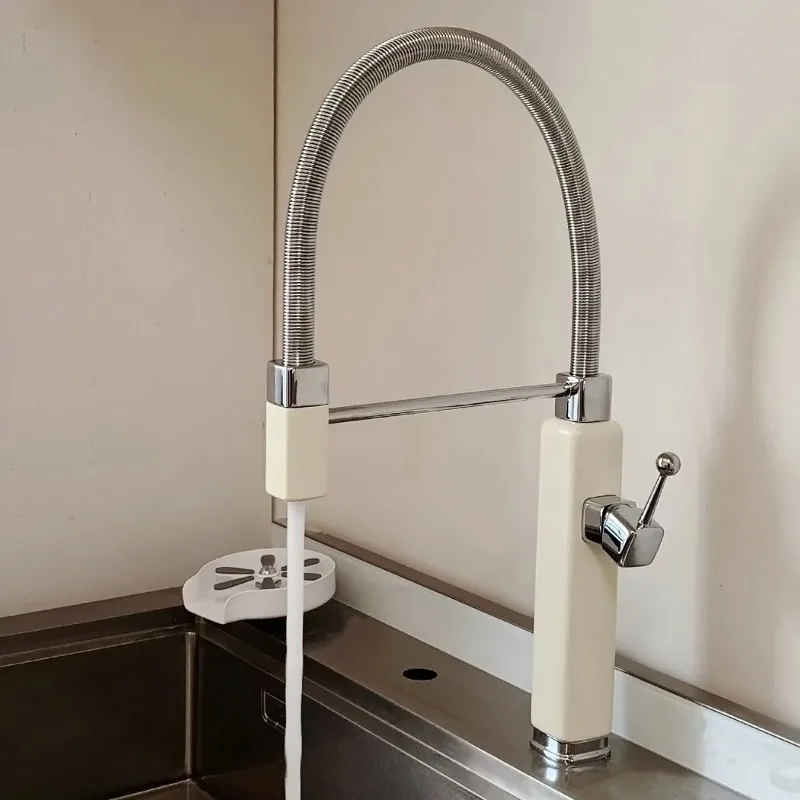 Retro two-in-one hot and cold telescopic pulling small round slot large single slot faucet all copper