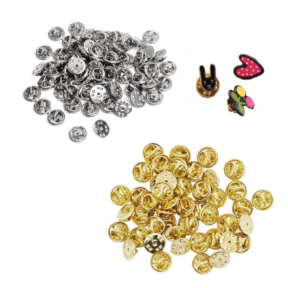 

100 set 11.5Mm Pin Backs Clutch Badge Brooch Clasps Tie Tacks Lapel Holders Diy Jewelry Accessories Silver Badges Name Tags
