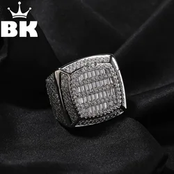 THE BLING KING Men's Iced Square Ring Micro Paved 5A+ Cubic Zircon Hip Hop Cluster Pinky Ring Radiant Baguette Champion Jewelry