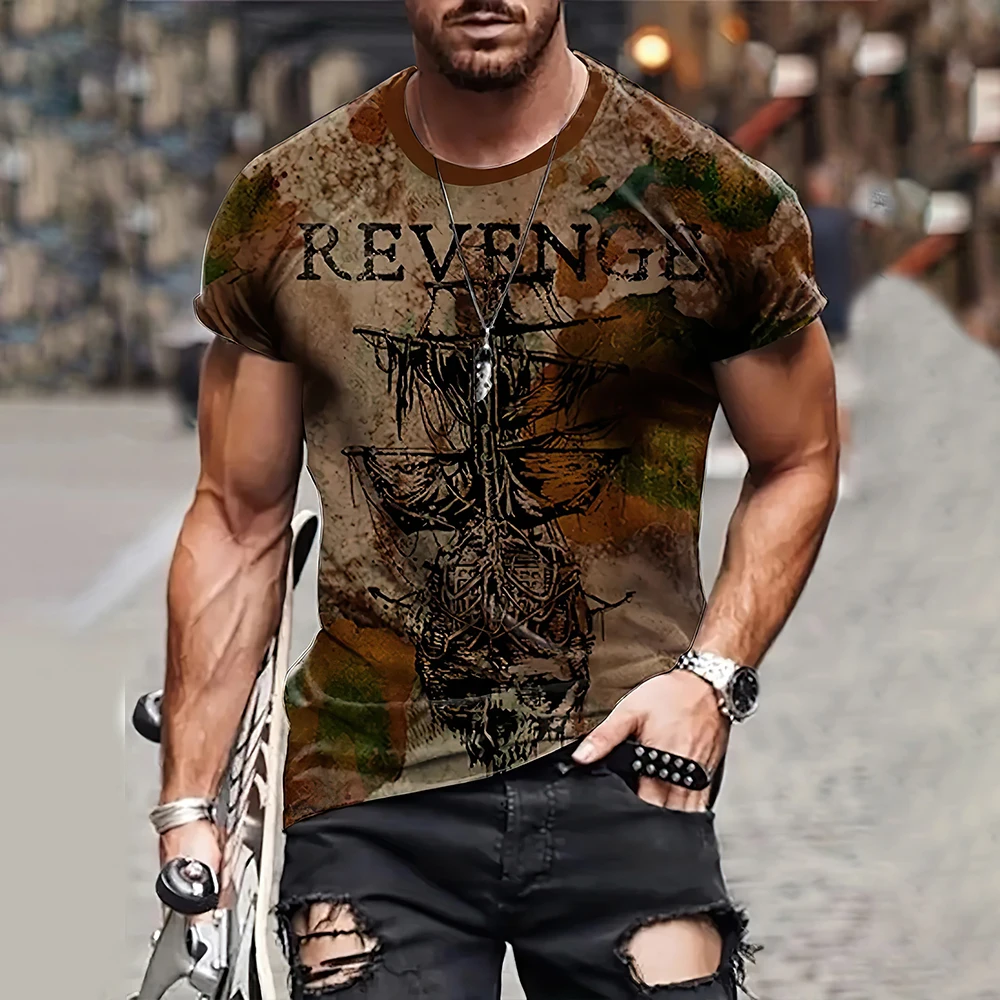 

Летняя винтажная мужская футболка с изображением парусника, компаса, 3d принт, повседневные топы с короткими рукавами, модная одежда большого размера с круглым вырезом, пуловер