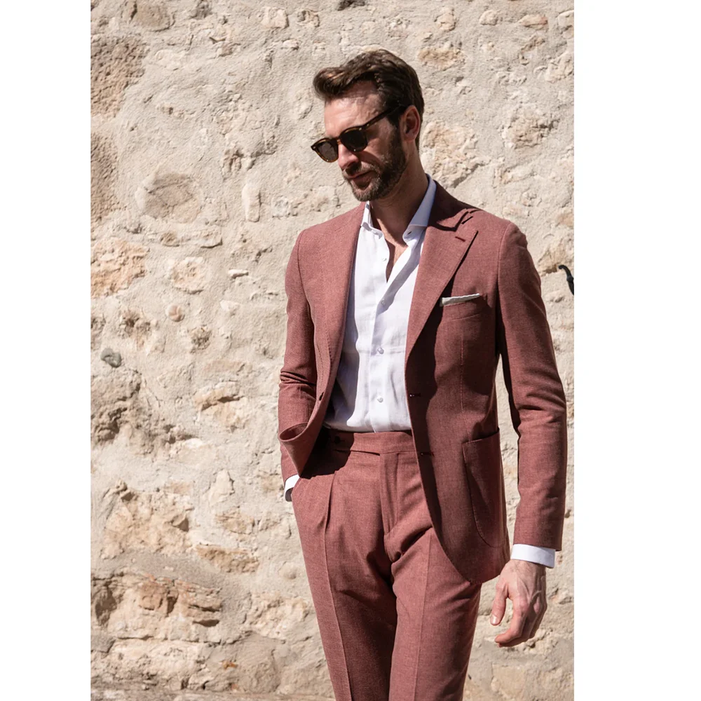 

Fashion Linen Suits for Men Slim High-end Notch Lapel Single Breasted 2 Piece Smart Casual Daily Wedding Suits Blazer with Pants