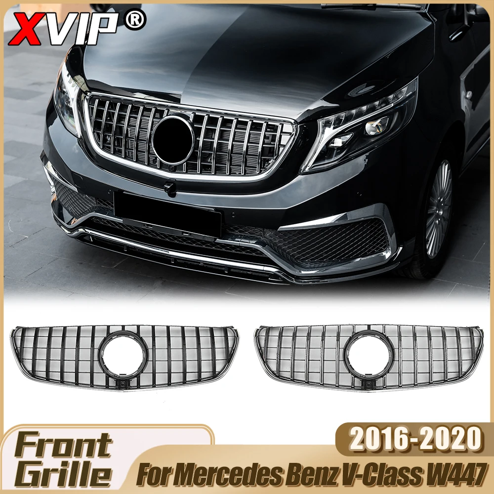 XVIP Glossy Black GTR Style Bumper Grille For Mercedes Benz V-Class W447 V250 V260 2016-20 Diamonds Style Grill Car Accessories