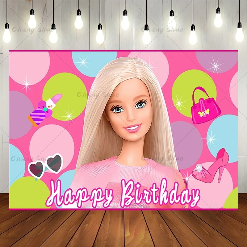 Barbie Pink Princess Backdrop Kids Girls 1st Birthday Party Background Wall Props Baby Shower Banner Poster Photo Studio Props