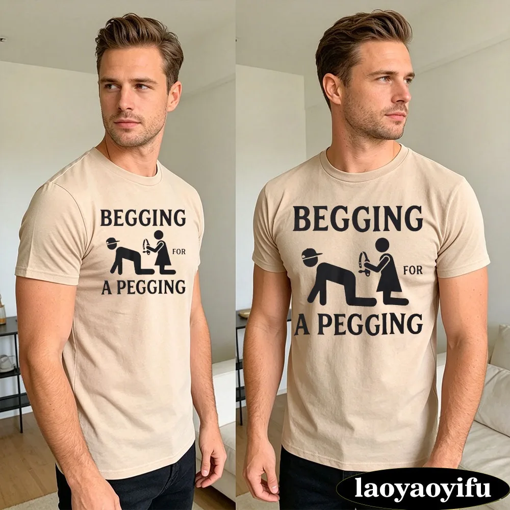 Begging For A Pegging Minimal Silhouette Graphic Print Men Cotton T Shirt Summer Funny Meme Adult Humor Casual Street Tees Tops