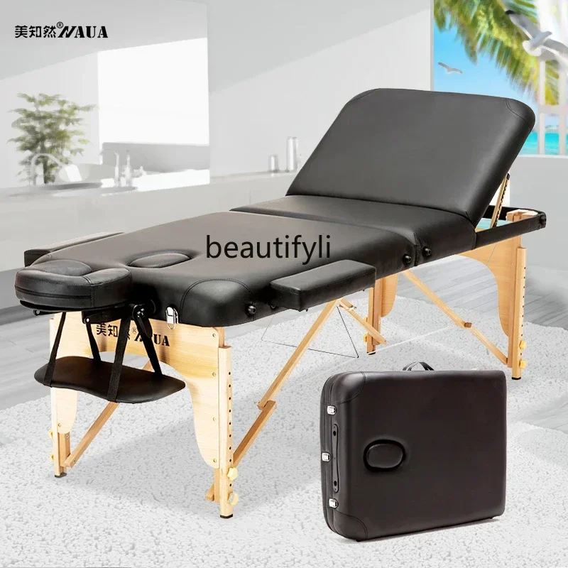 V Adjustable Folding Massage Bed Physiotherapy Massage Bed Solid Wood Tattoo Facial Bed Widened Household Multifunctional