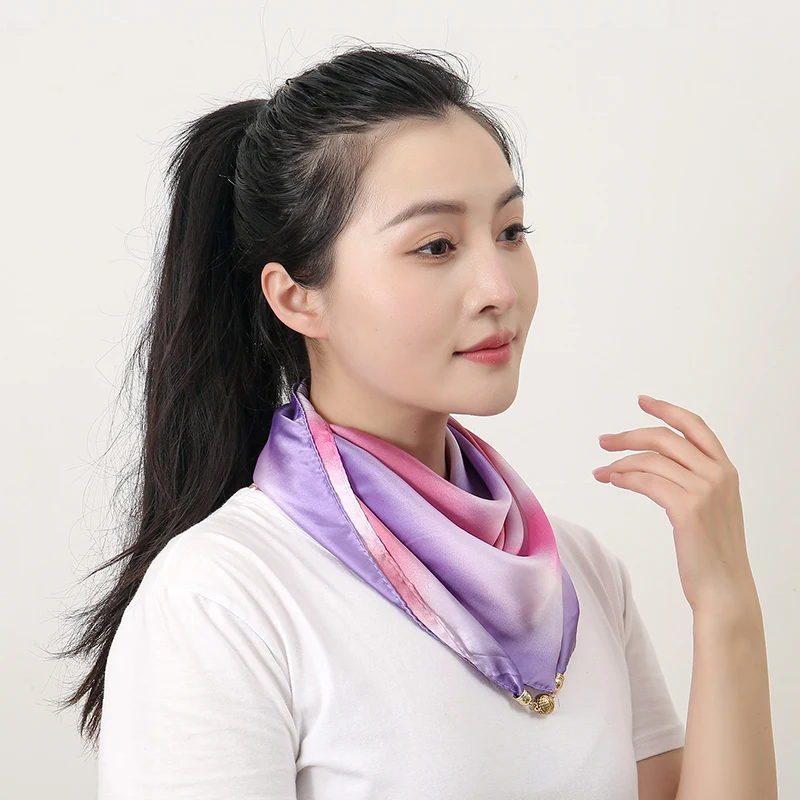 Satin Soft Gradient Square Scarf Magnet Scarf Neckerchief New Style Neck Cover With Fancy Style 70*70cm