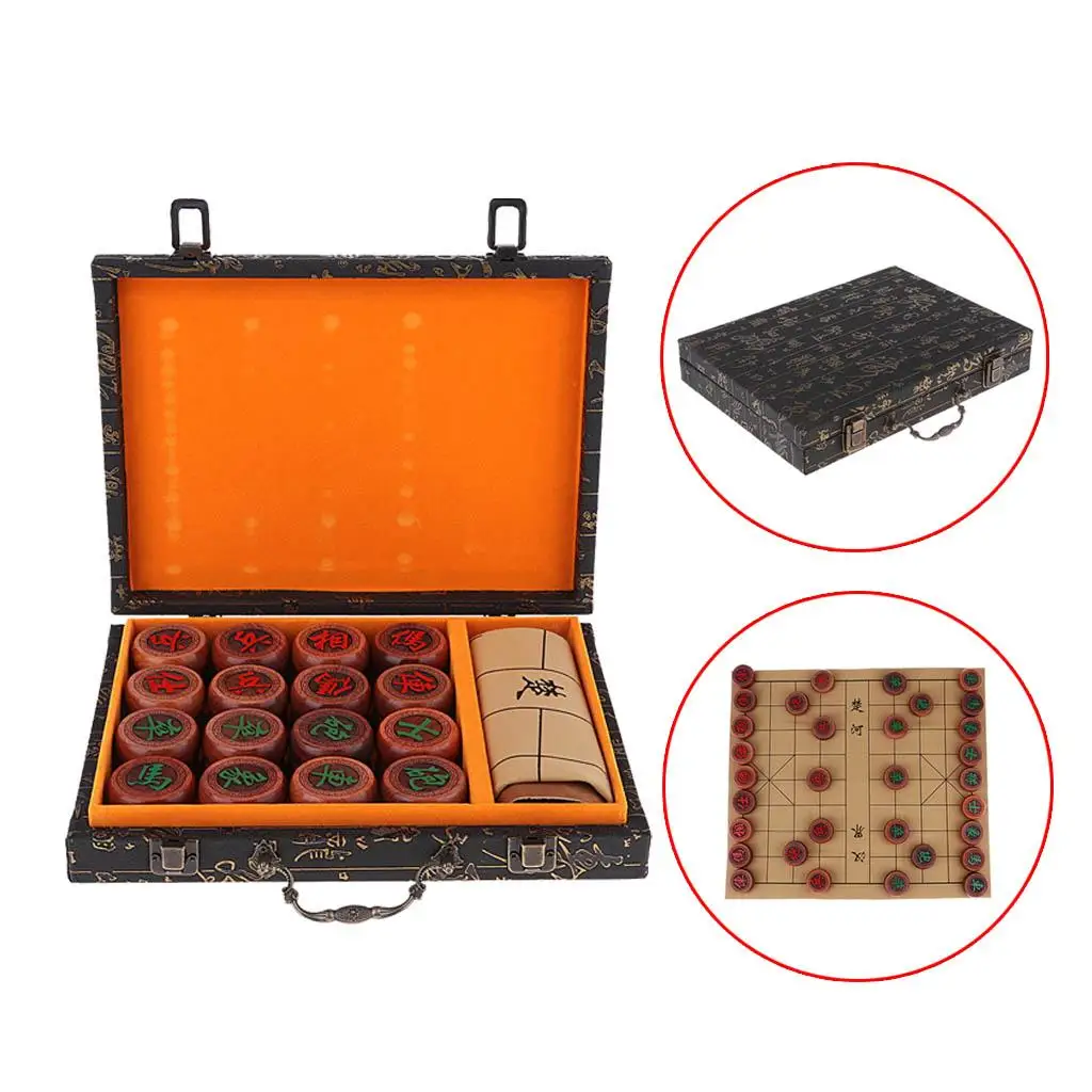 Chinese Rosewood Chess Set Xiangqi Hand Made Portable Wooden Chess Set