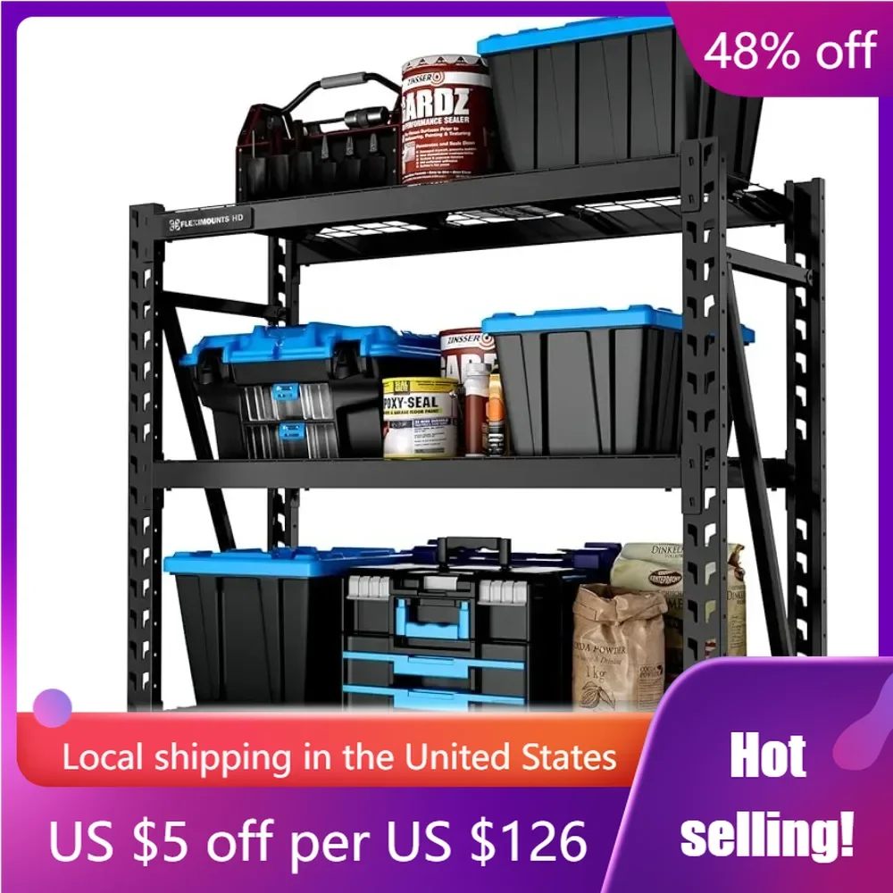 

3-Tier Adjustable Shelf Garage Shelving Organizer 4650 Lbs Weight Capacity Storage Rack 4-Foot Freight free