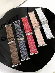 애플 워치 밴드용 레터 가죽 스트랩, 아이워치 시리즈 5, 6, SE, 7, 8 울트라용 팔찌, 44mm, 45mm, 49mm, 41mm, 40mm