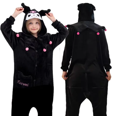 Children'S Onesie Pajamas Kuromi Adult Cosplay Costume For Kids Cartoon Figure Girls Full Body Robe Clothes Halloween Party Outf