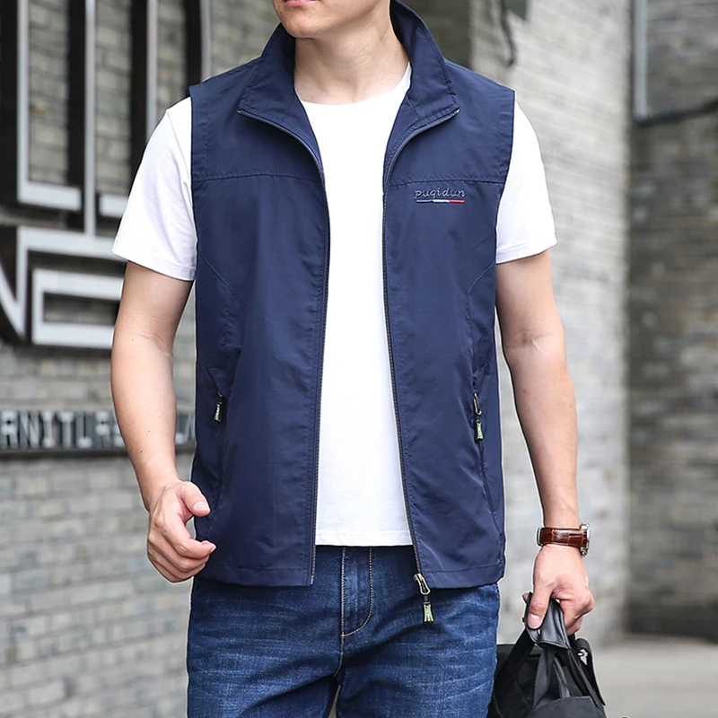 Men\'s outdoor oversized casual standing collar vest jacket fishing photography vest