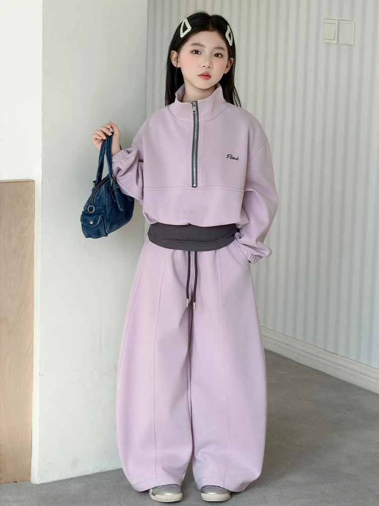 

Spring Faionable Kids' Casual Wear Two-Piece Set Girls' Sweatirt And Wide Leg Pants Outfit Sle Cotton Long Sve