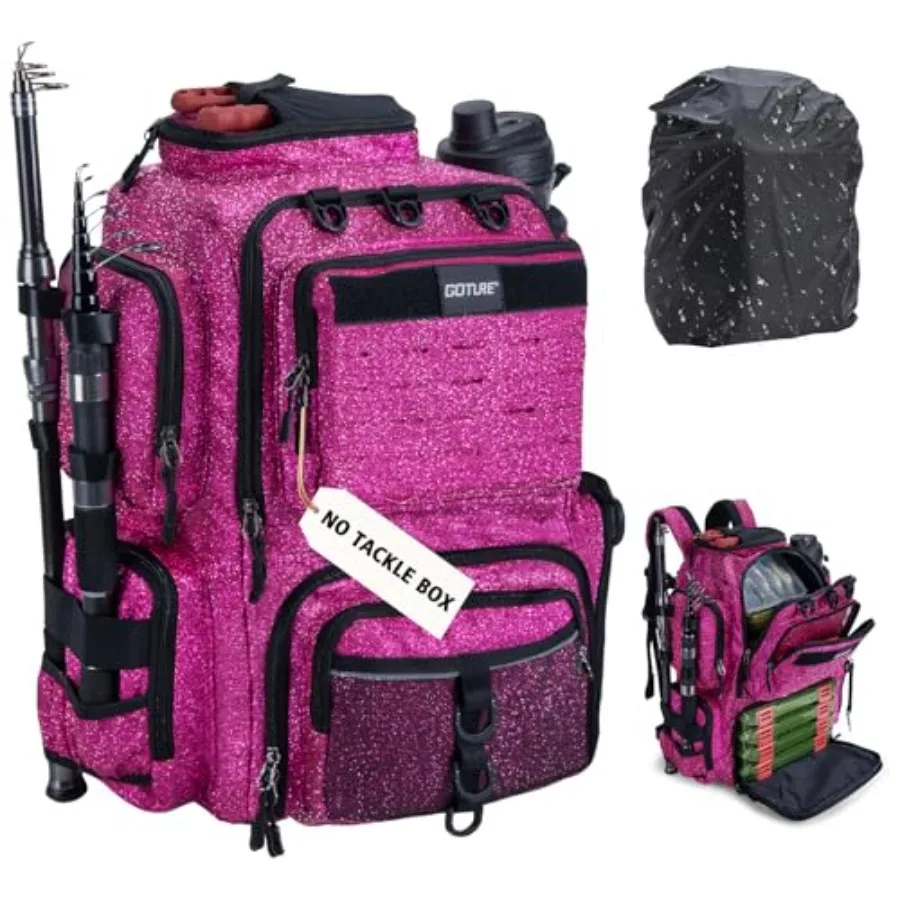 

Goture Fishing Backpack 900D Water-Resistant Tackle Bag with Rod Holders 45L Large Storage for Travel Camping Hiking Black with