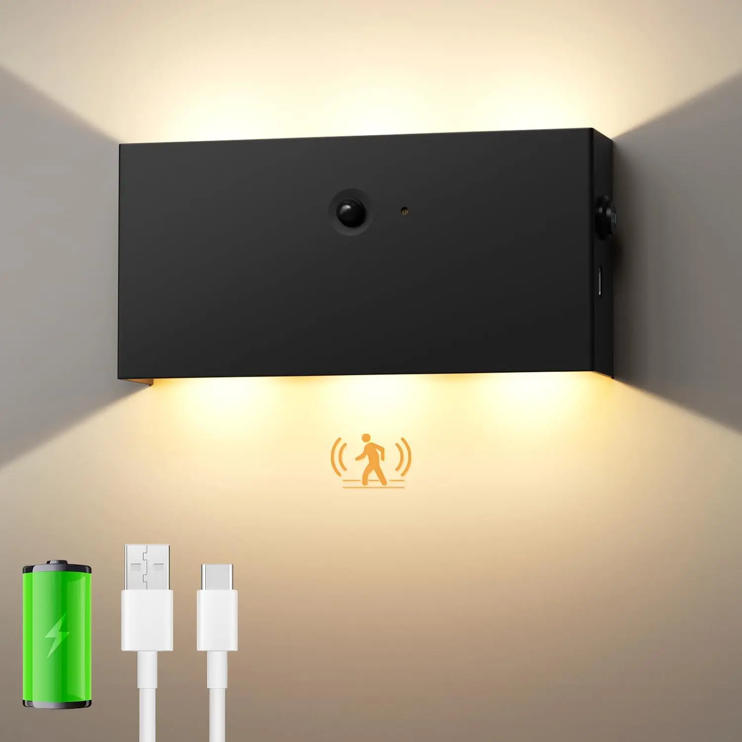 Battery Wall Light With Motion Sensor LED Wall Light Wireless for Hallway Living Room Bedroom Garage 6W 4000mAh Walnut Color Dec