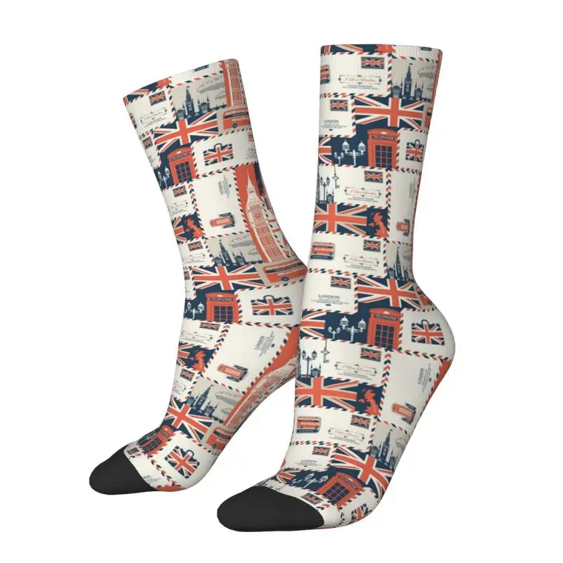 United Kingdom Flag Collage Men's Crew Socks Unisex Fun UK London British Pattern Spring Summer Autumn Winter Dress Socks