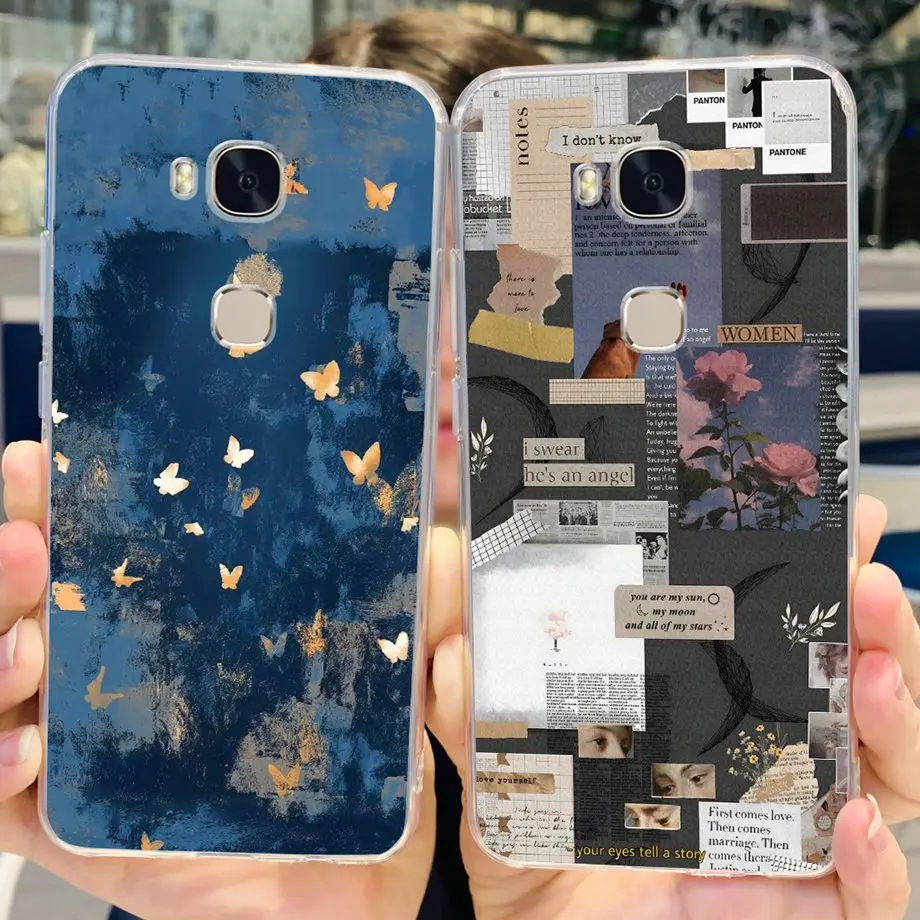 Funda de teléfono para Huawei GR5 2016 2017 / Honor 5x 6x, carcasa trasera de silicona TPU suave y transparente a la moda, con mariposas y flores