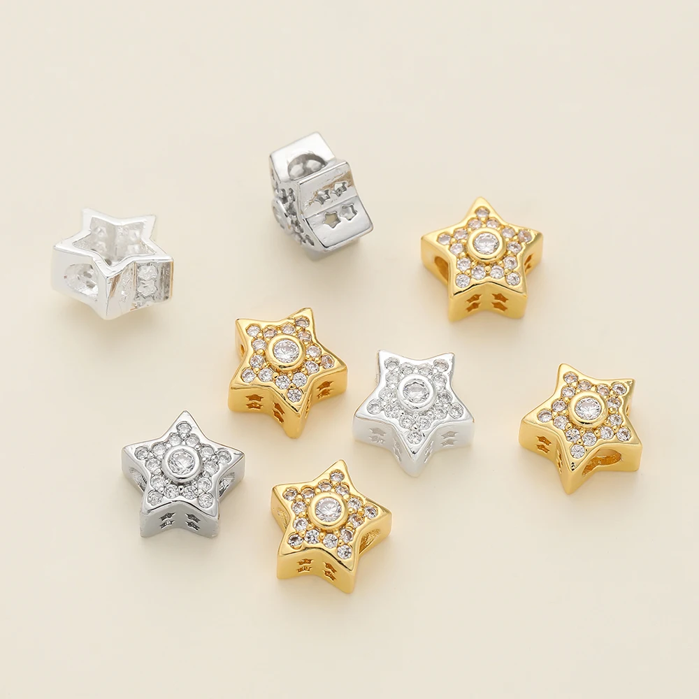 

2Pcs/Pack 14/18k Gold Color Plated Five-Pointed Star Spacer Bead with Zircon for Jewelry Making Bracelet Necklace Accessories
