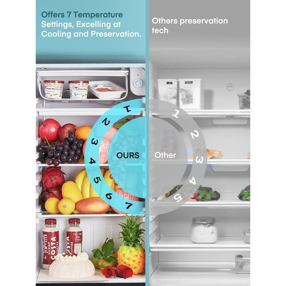 3,2 cu. Única porta mini refrigerador com congelador, termostato ajustável, refrigerador compacto pequeno, ft