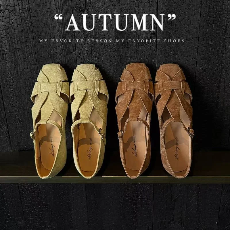 2026 new summer women sandals natural leather plus size 22-24.5cm sheepskin+pigskin cross-strap buckle low heel women shoes