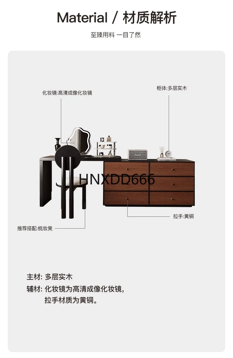 طاولة مكياج باللون الأسود من خشب الجوز مع مساحة تخزين وأثاث غرفة نوم مدمجة ومكتب مدمج مع أدراج لتوفير المساحة