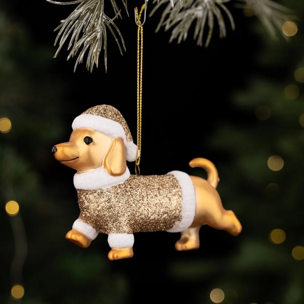 Plastic Christmas Cat Dog Pendant Kitten Delicate Christmas Hanging Shiny Electroplating Glitter Powder Xmas Ornaments