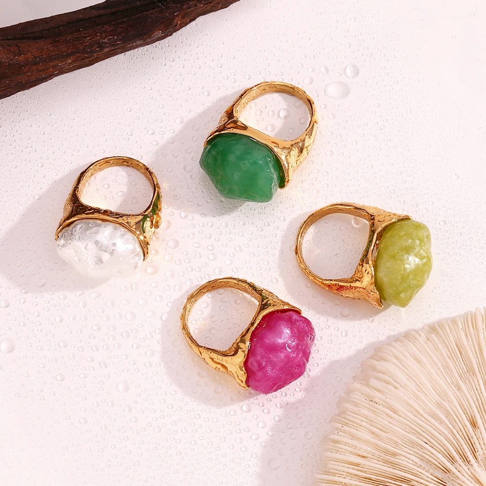 Stilvolle Form grün weiß rot Acryl Edelstahl Ring Frauen wasserdicht Vintage trend ige Frau Schmuck