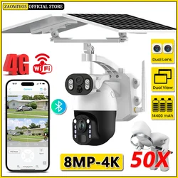 CĂąmera de Segurança Solar Externa, Dual Screen, PTZ, Detecção de Movimento, Rastreamento, CCTV, IP, 8MP, 4G SIM, Zoom 50X, WiFi, 4K