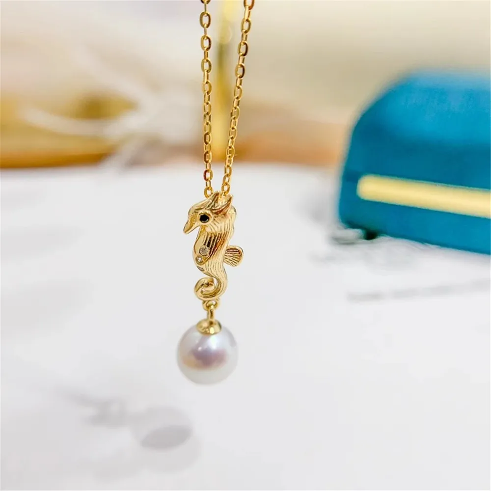 

DIY Pearl Accessories S925 Sterling Silver Pendant with Empty Support Small Haima Style Jade Necklace Pendant Fit 7-9mm Oval