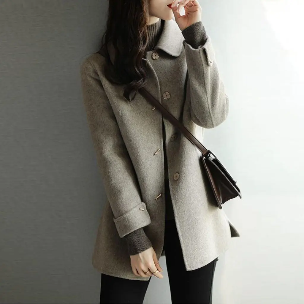 

Korean Style High-End Woolen Coat for Petite Women Elegant Short Slim-fit Long-Sleeved Fashion Outerwear for Ladies