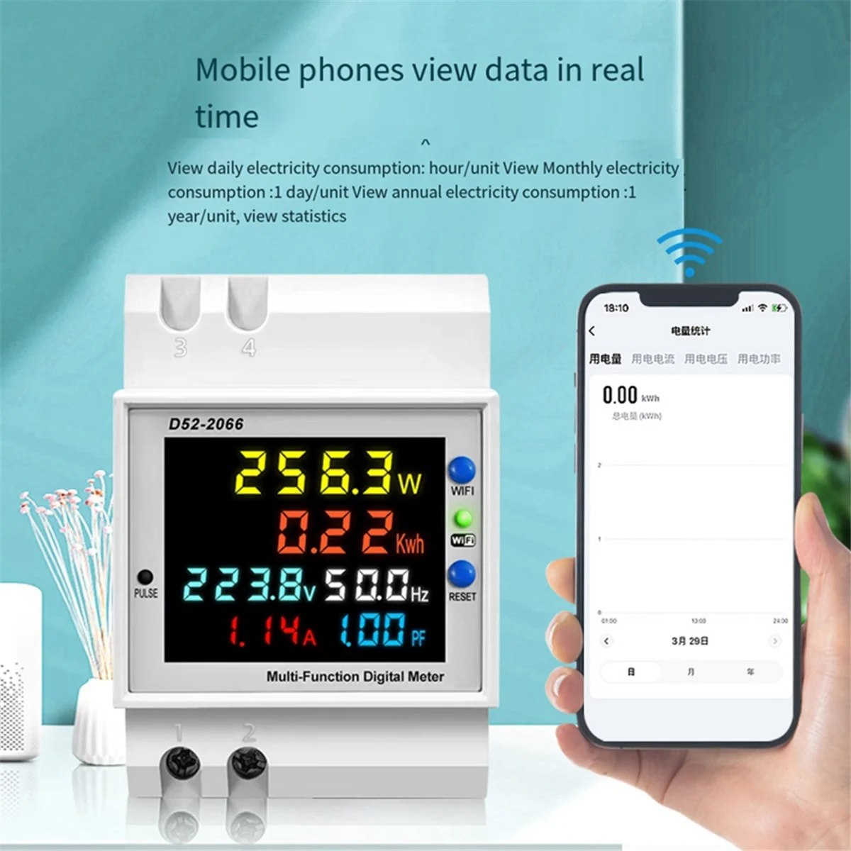 Gereedschap Tuya WiFi Intelligent digitaal display Elektriciteitsmeter DIN-rail spanning stroommeter Vermogensfactor Frequentiemeter B