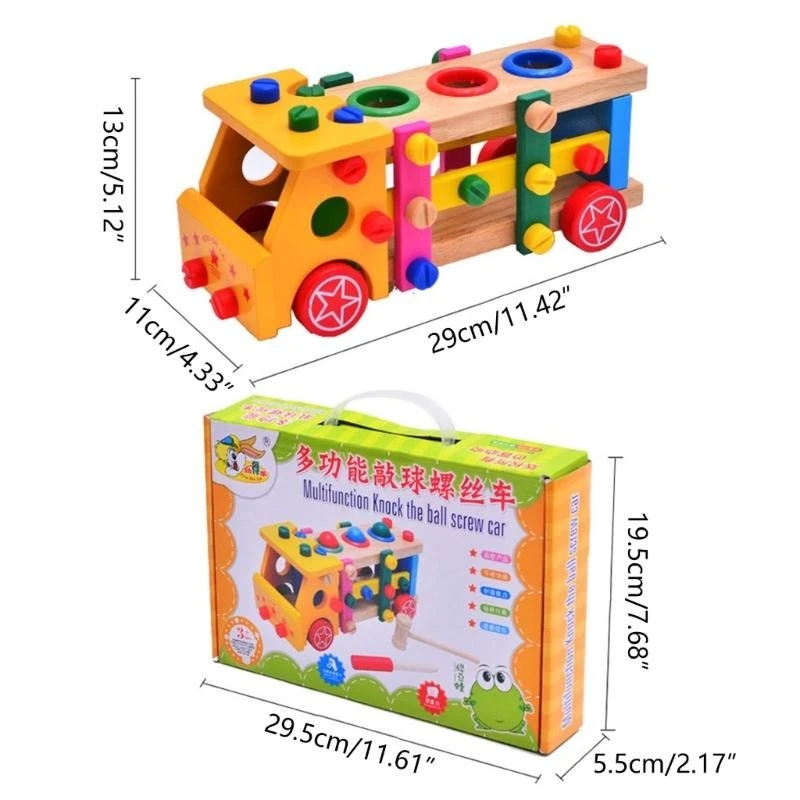 لعبة تجميع المسمار للأطفال صندوق أدوات خشبي لعبة النجار لعبة سيارة الهدم لعبة التعليم المبكر لعبة الإمساك 15UB