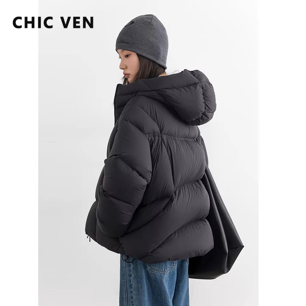 Chique ven mulheres jaquetas moda casual com capuz sólido macio pato branco para baixo casacos senhora solto curto casaco quente outono inverno 2025
