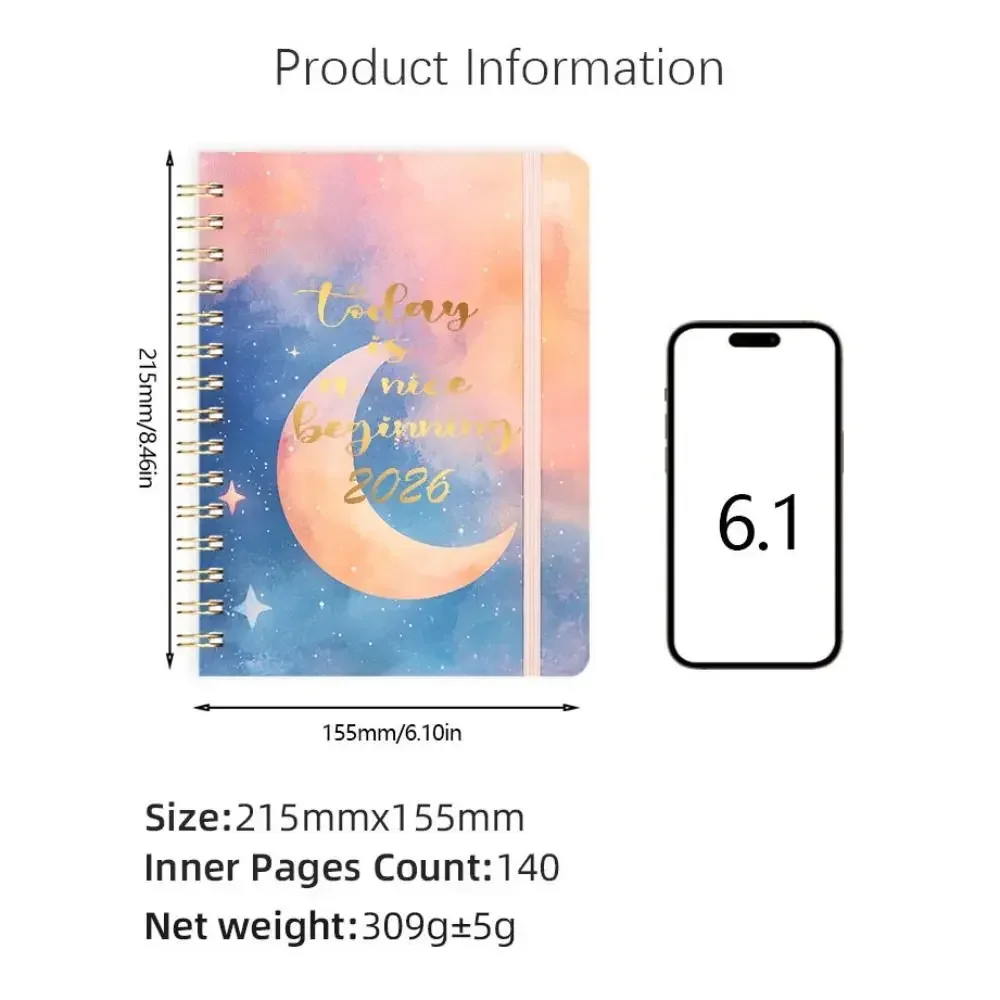 New A5 2026 Planner Weekly and Monthly Hard Shell Coil Notebook Exquisite Monthly Tabs Calendar 2026 for Students