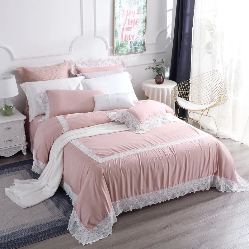 Elegant Lady Bedding Sets Lyocell Fabric 4/7Pieces Quilt Cover Pillowcase Sheets Bedspread Cushion Cover Water-Soluble Lace