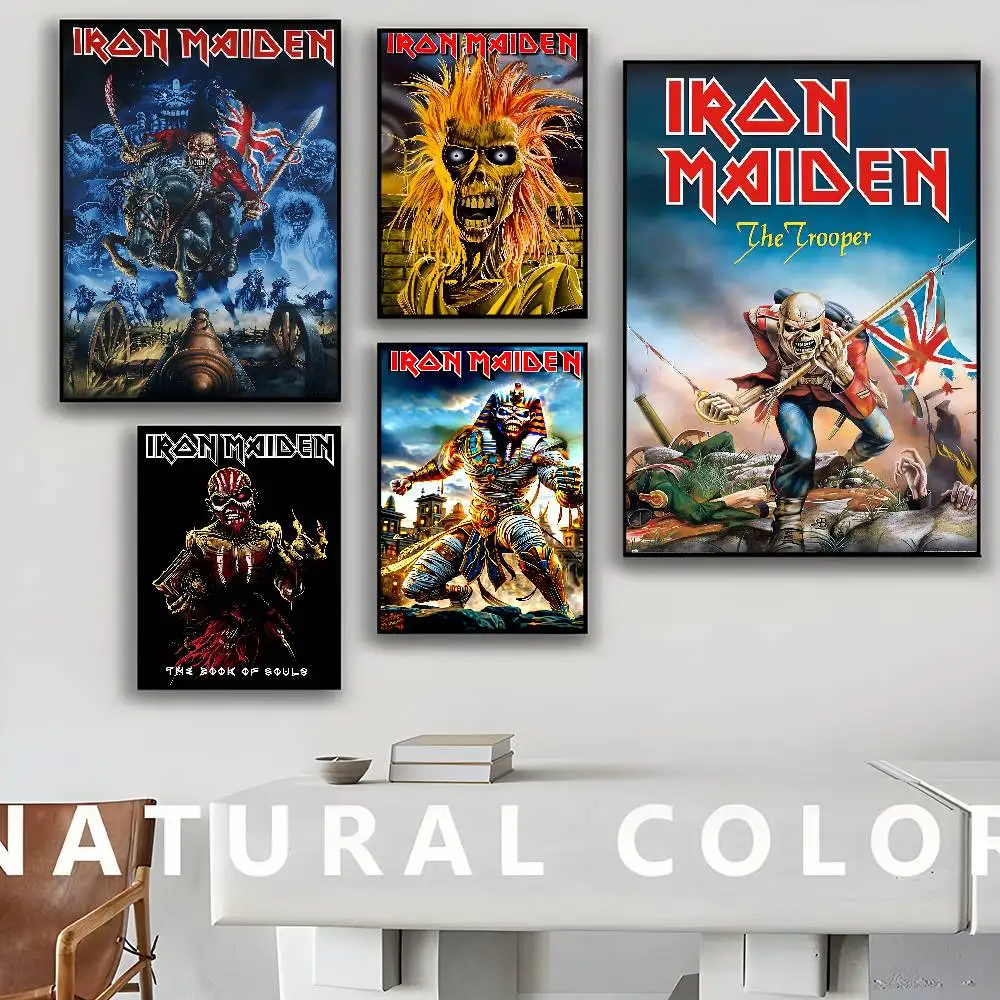 ملصقات كلاسيكية عتيقة من Band I-Iron M-Maiden مطبوعة بالورق الأبيض ملصقات فنية لديكور غرفة Kawaii #1