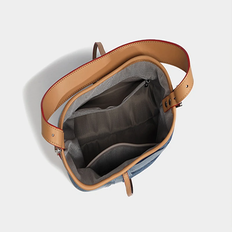 Lazy Style Denim Splicing Tote Bag for Women 2024 New Large Capacity Commuter Canvas Bag Fashionable Shoulder Crossbody Bag