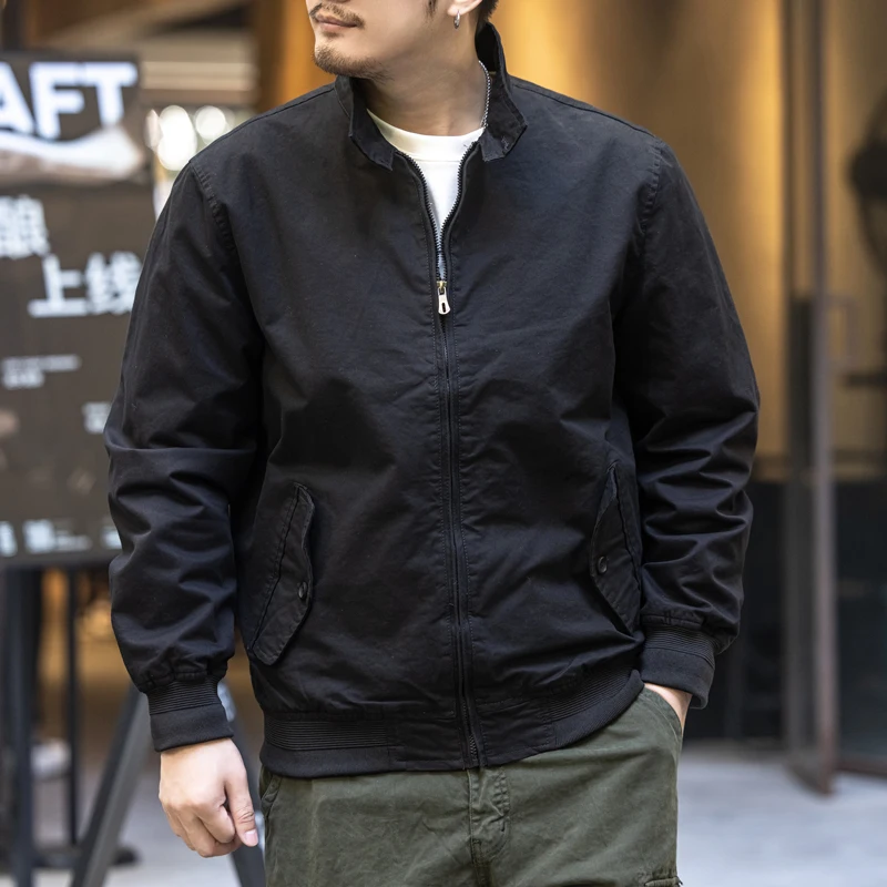 

Retro American Workwear Jacket Men Spring Autumn Casual Stand Collar Pilot Outerwear Cool Handsome Style Regular Length