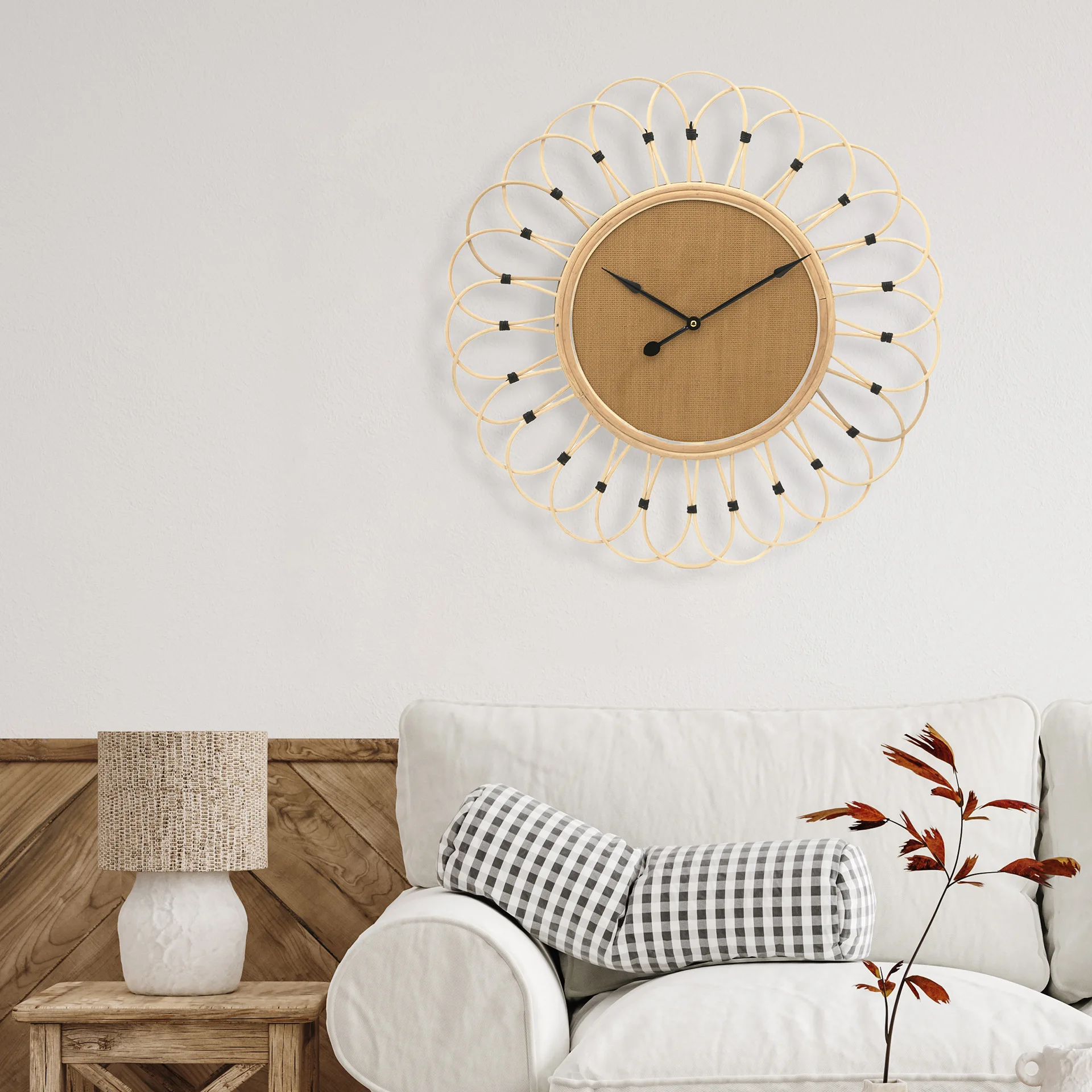 New Chinese Handmade Rattan Weaving Creative Silent Wooden Wall Clock Modern Minimalist Living Room Home Use Dining Room Decor